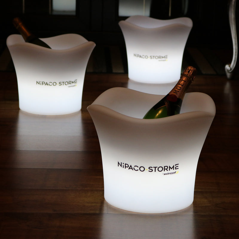 Sceau à Glaçons Champagne Refroidisseur de Vin LED Personnalisé Logo, Centre de Table Lumineux Unique Estampillé pour Marketing Événement Entreprise