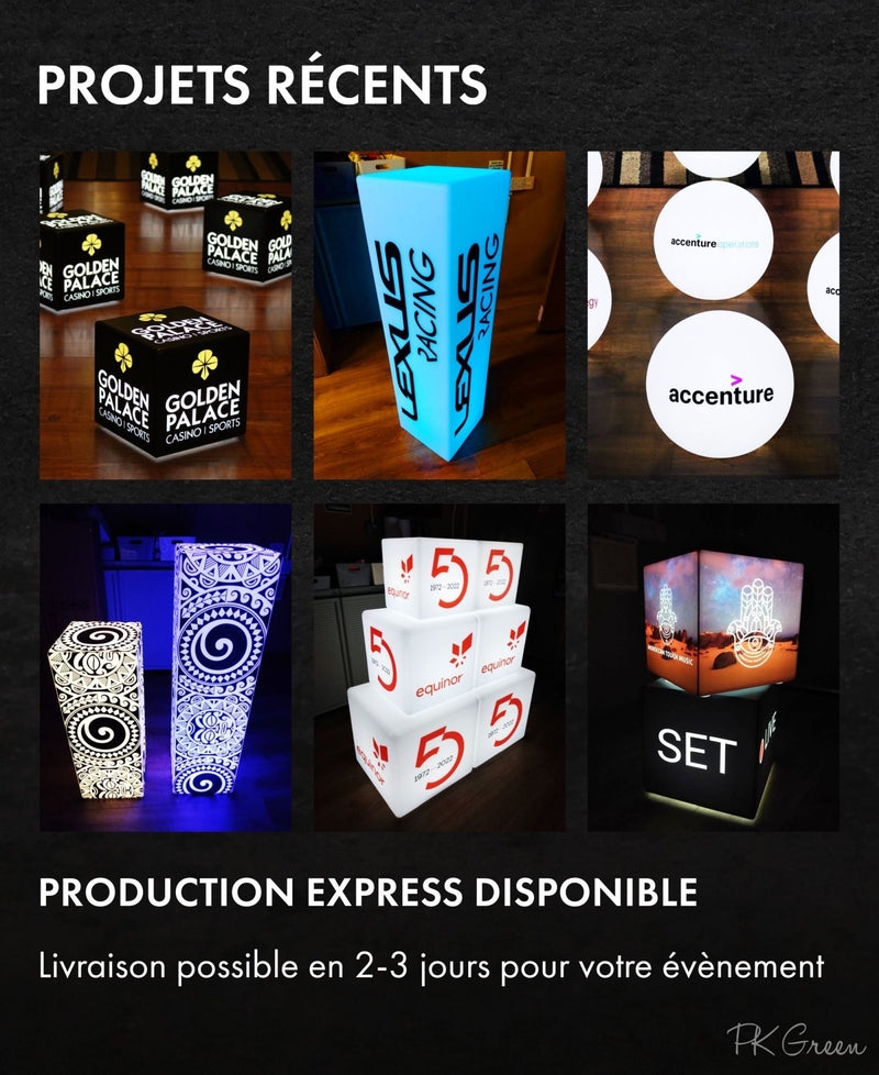 Cube LED Personnalisé Siglé, Caisson Lumineux Publicitaire avec Logo pour Exposition, Affichage Éclairé Sur Pied pour Cabine DJ, Enseigne Lumineuse