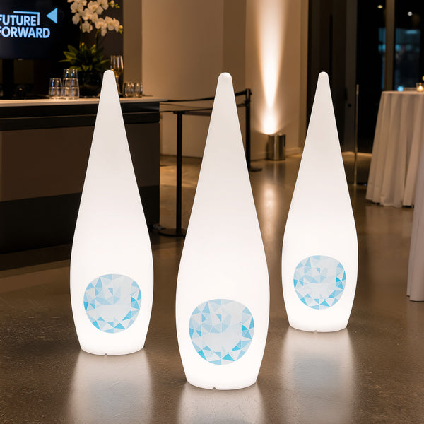 Lampe LED Goutte d'Eau Personnalisable Estampilée avec Logo, Enseigne Lumineuse sur Pied Unique pour Événement d'Entreprise, Salon, Exposition