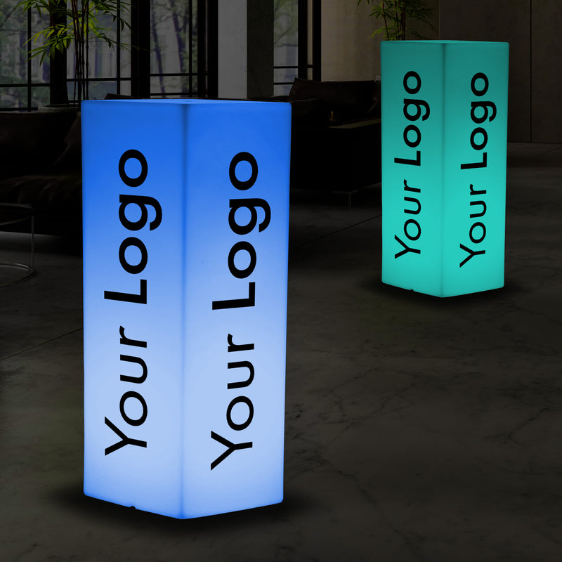 Caisson Lumineux Colonne avec Logo, Grande Borne Illuminée Estampillée, Panneau Lumineux sur Pied pour Événement d'Entreprise, Salon