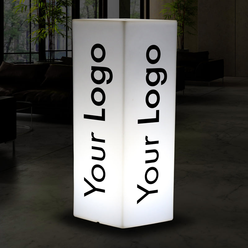 Colonne Lumineuse LED Personnalisable, Pilier d'Affichage Extérieur Estampillé Logo, Grande Lampe Sans Cadre sur Pied Cubique, Enseigne Lumineuse