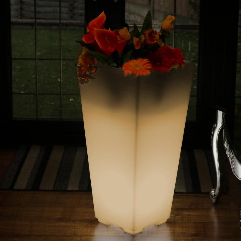 Grand vase sur pied de 75 cm Pot de fleur LED  Lampe décorative E27, blanc chaud
