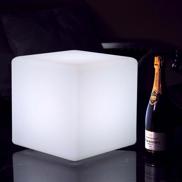 Lampe Table LED sur Secteur, Cube 30cm, Ampoule Blanche E27 Installée
