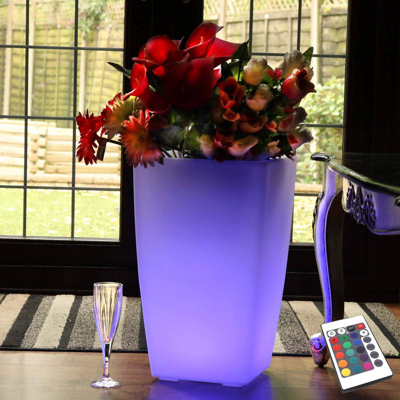 Vase Pot de Fleur Lumineux LED, Jardinière Extérieur Jardin, Haut