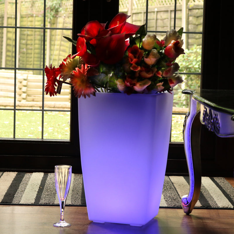 Vase de sol LED pour terrasse jardin extérieur Vase à fleurs hauteur 50cm Pot de plantes sur secteur