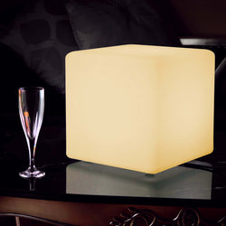 Lampe de Table Salon Chambre Moderne, Cube 30cm, LED E27 Blanc Chaud