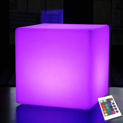 Tabouret Large LED, Lampe de Sol sans Fil, Couleurs Changeantes, Cube 50 cm