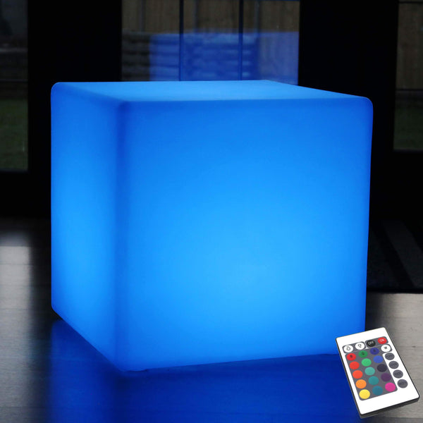 60cm Grand Cube, Tabouret Siège Meuble LED Rechargeable, Lampe Sol Multicolore RGB