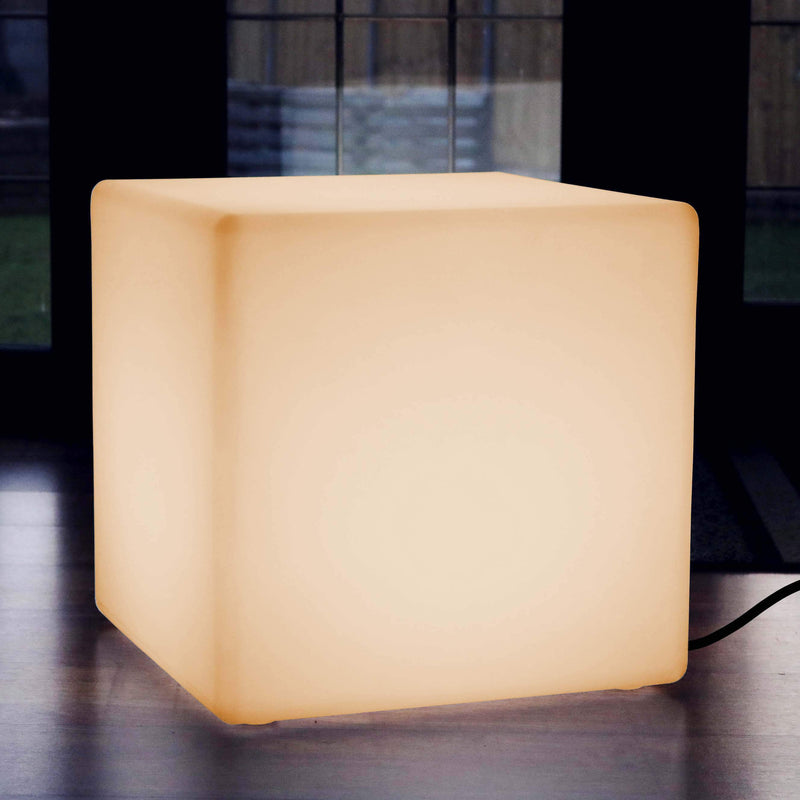Grand Tabouret LED 50 cm, Siège Dé Cube, Lampadaire E27 sur Réseau, Blanc Chaud