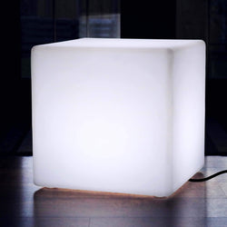 60 cm Grand Cube Tabouret Siège Meuble LED, Lampadaire Salon sur Pied E27 Blanc
