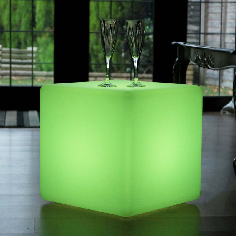 Cube LED 40cm, Tabouret Siège Lumineux, Lampe de Sol Salon sans Fil