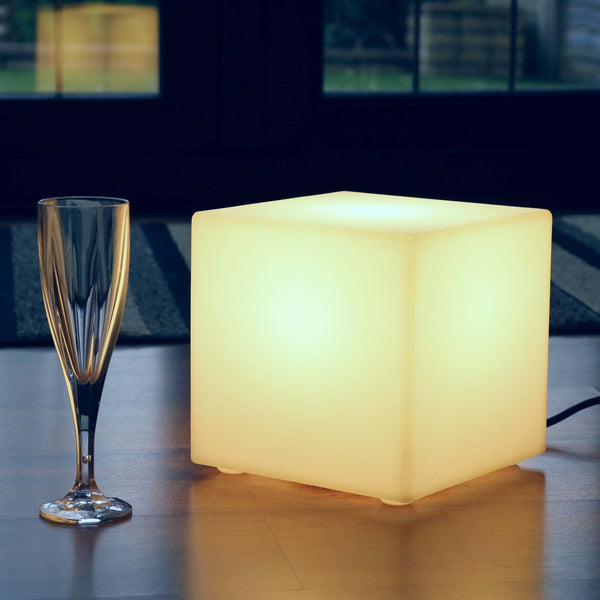 Cube Lumineux 20cm sur Secteur, Lampe Chevet, LED E27 Blanc Chaud