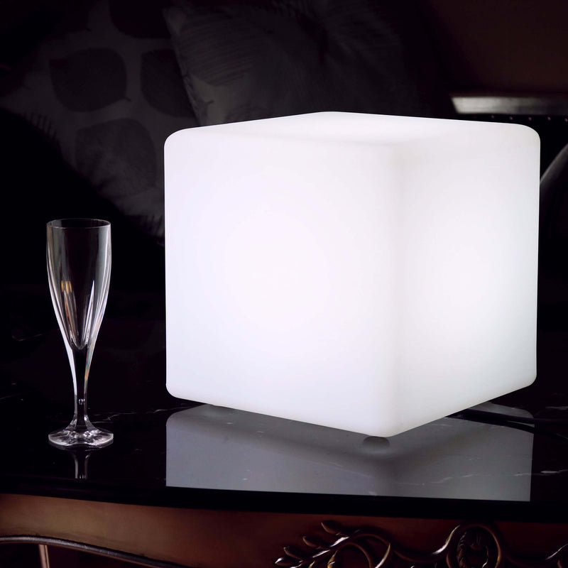 Lampe Table LED sur Secteur, Cube 30cm, Ampoule Blanche E27 Installée