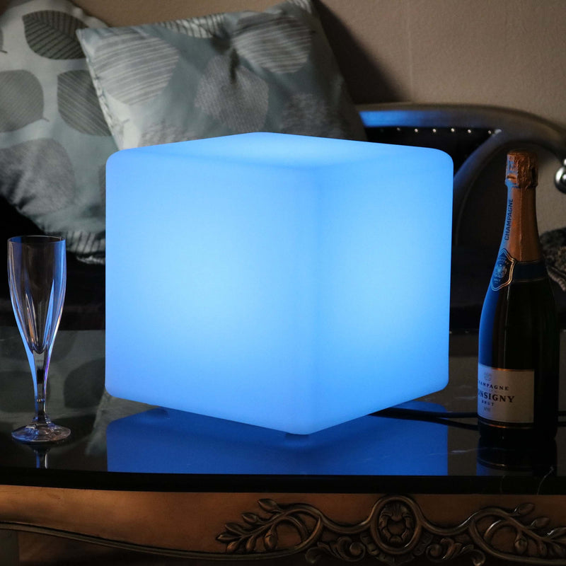 Lampe de Table sur Secteur, Cube LED avec Télécommande, 30 x 30 cm