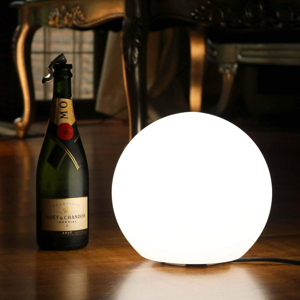 Lampe Table Ronde LED sur Secteur, 25cm, Ampoule E27 Blanche Installée