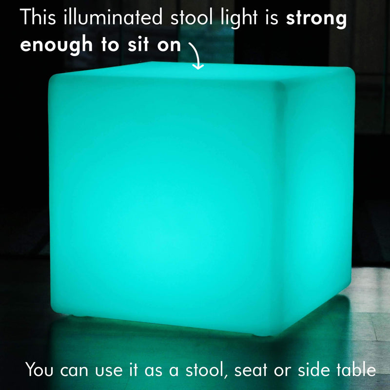 60cm Grand Cube, Tabouret Siège Meuble LED Rechargeable, Lampe Sol Multicolore RGB