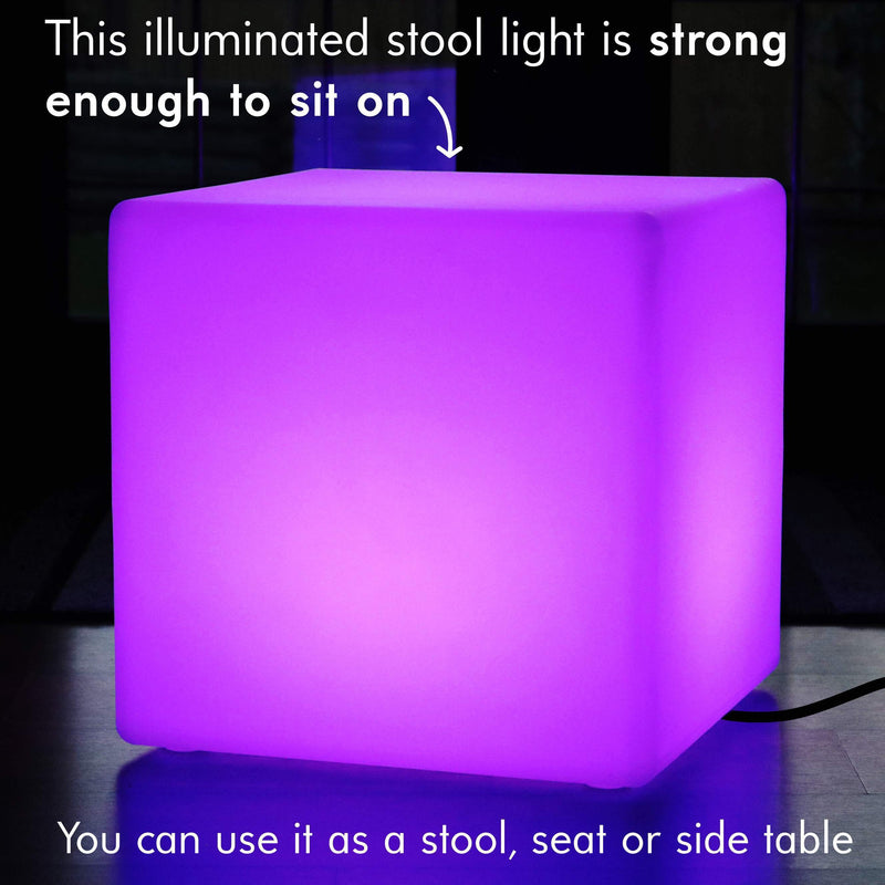 Grand Cube Siège Lumineux LED avec Télécommande, Changement de Couleur, 50cm