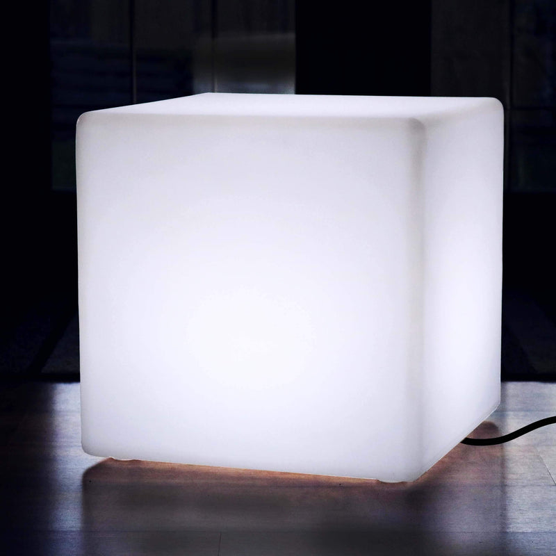 Siège Lumineux LED Table Basse, Lampe de Sol Grande E27, Cube 50cm Blanc