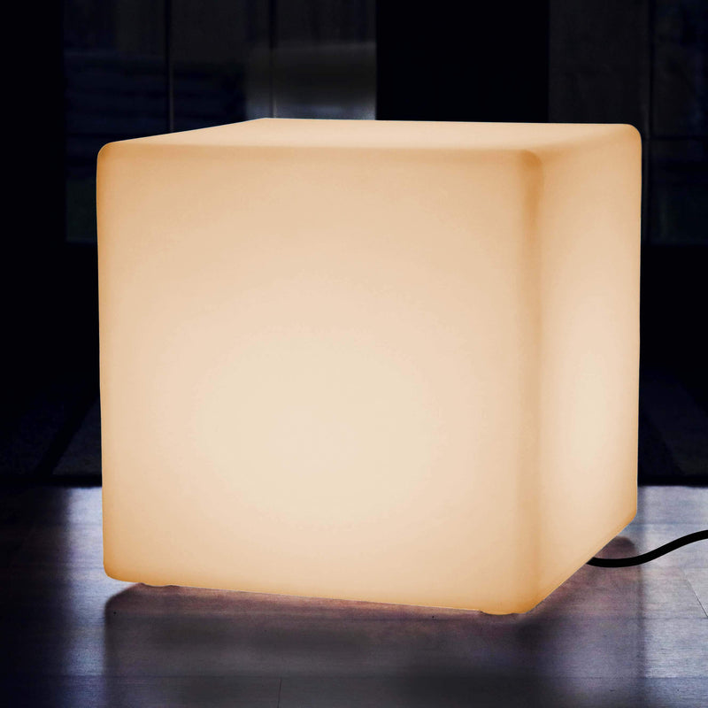 Grand Tabouret LED 50 cm, Siège Dé Cube, Lampadaire E27 sur Réseau, Blanc Chaud