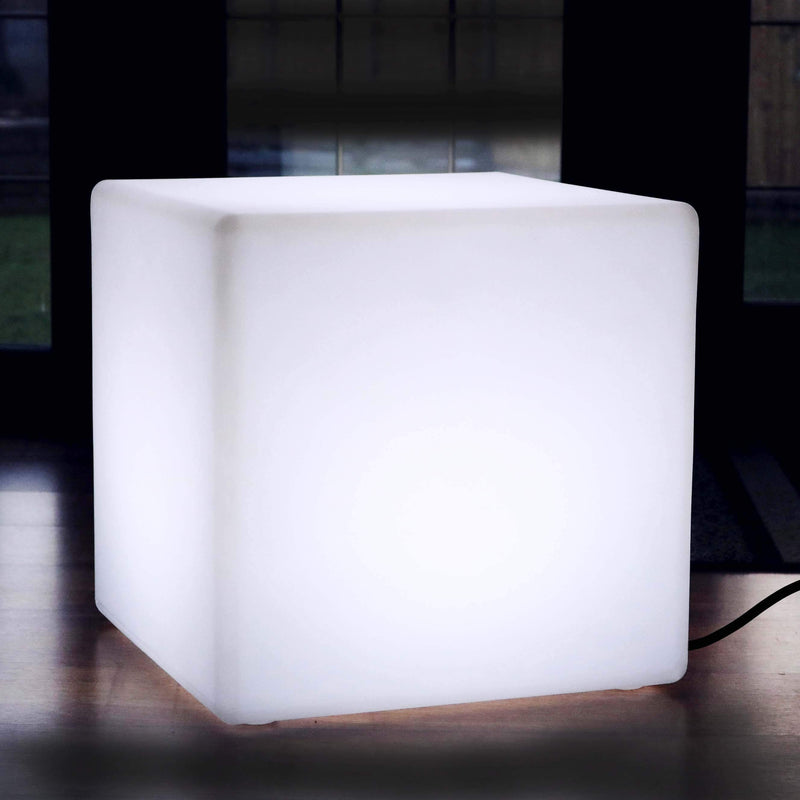 60 cm Grand Cube Tabouret Siège Meuble LED, Lampadaire Salon sur Pied E27 Blanc