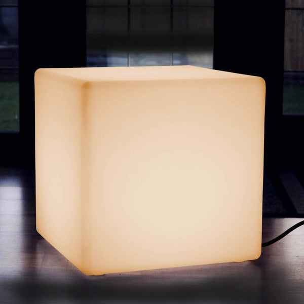 60cm Cube Lumineux, Grand Tabouret Siège LED, Lampadaire Moderne E27, Blanc Chaud