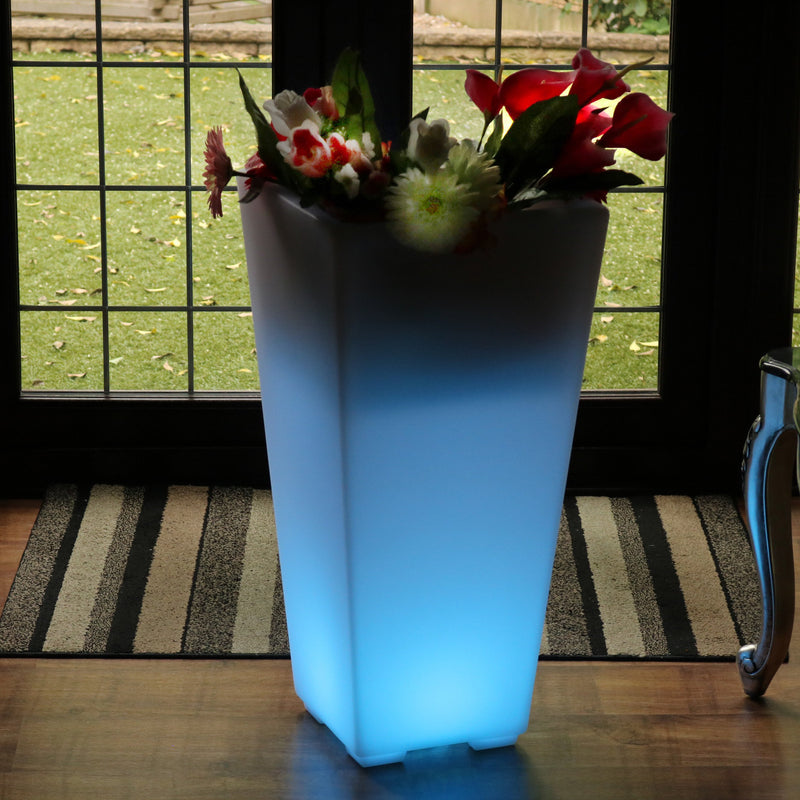 Vase à fleurs à LED sur secteur, vase de sol hauteur 75 cm Pot de plantes pour le jardin et le patio