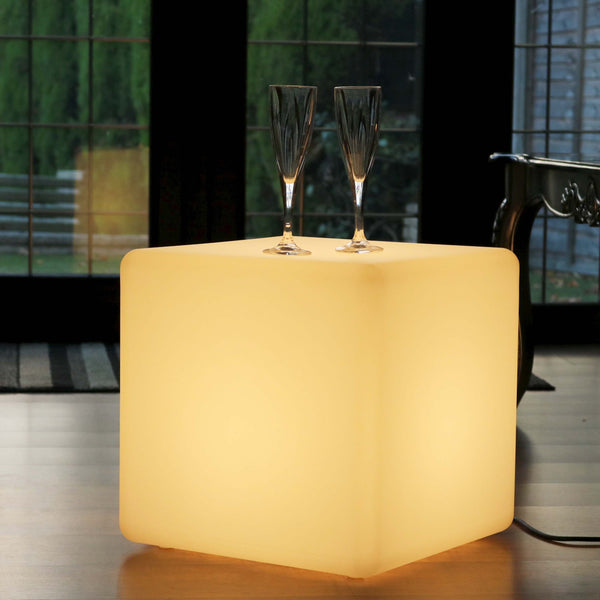 Cube Lumineux 40cm sur Secteur, Lampadaire Moderne LED E27 Blanc Chaud