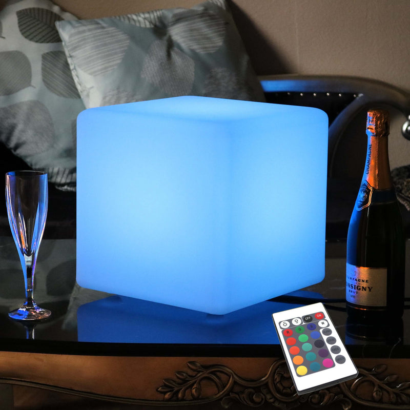 Lampe de Table sur Secteur, Cube LED avec Télécommande, 30 x 30 cm