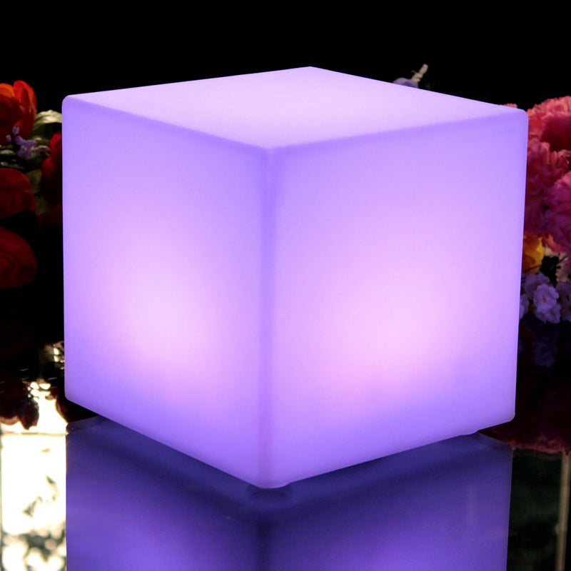 Cube Lumineux LED 20cm, Lampe de Table sans Fil avec Télécommande