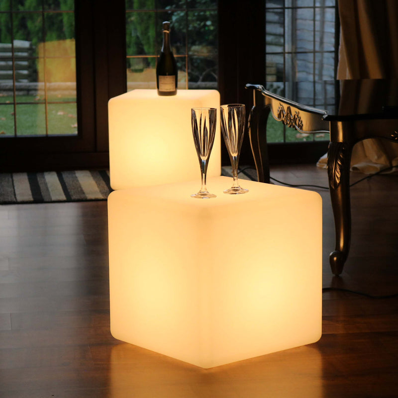 Cube Lumineux 40cm sur Secteur, Lampadaire Moderne LED E27 Blanc Chaud