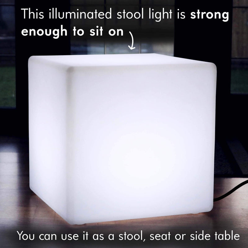Siège Lumineux LED Table Basse, Lampe de Sol Grande E27, Cube 50cm Blanc