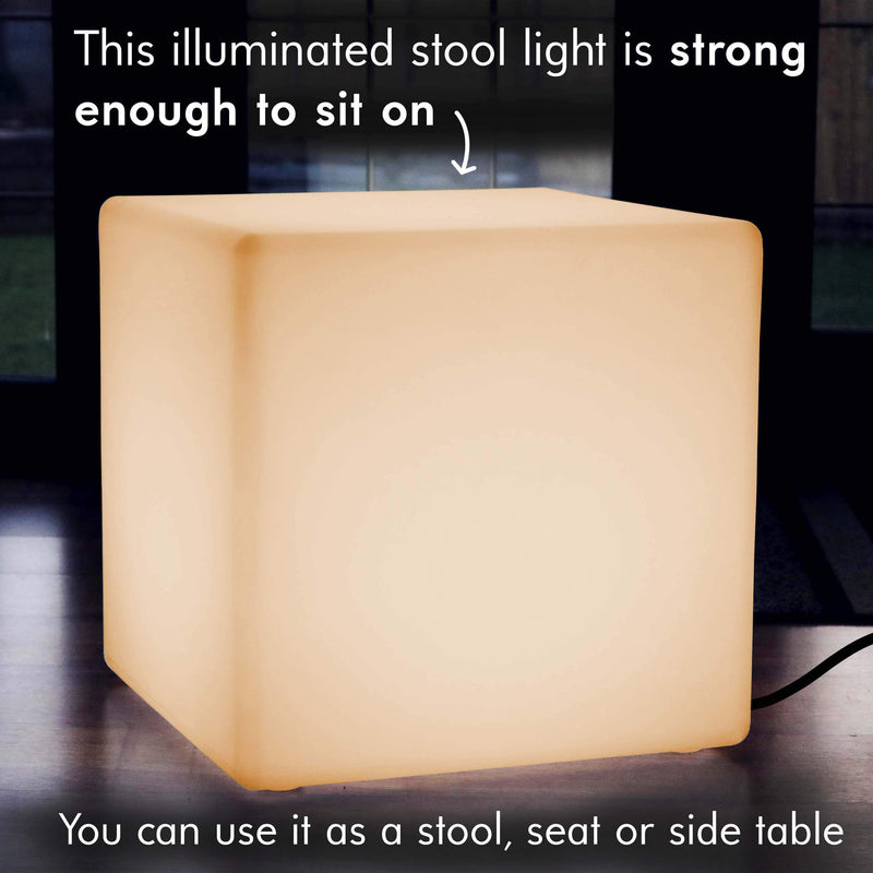 Grand Tabouret LED 50 cm, Siège Dé Cube, Lampadaire E27 sur Réseau, Blanc Chaud