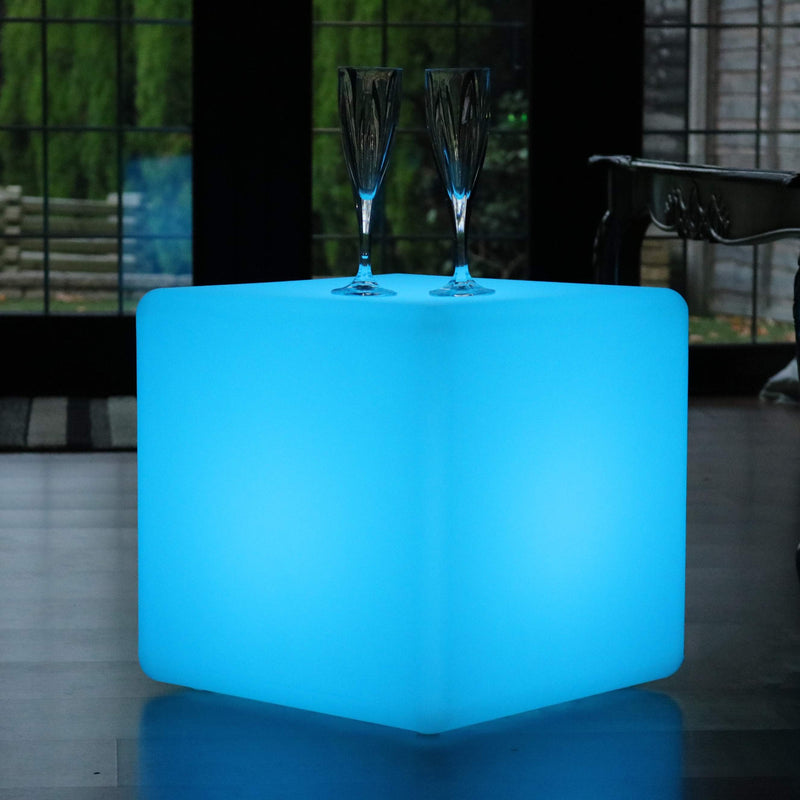 Cube LED 40cm, Tabouret Siège Lumineux, Lampe de Sol Salon sans Fil