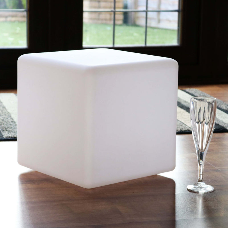 Lampe de Table Salon Chambre Moderne, Cube 30cm, LED E27 Blanc Chaud