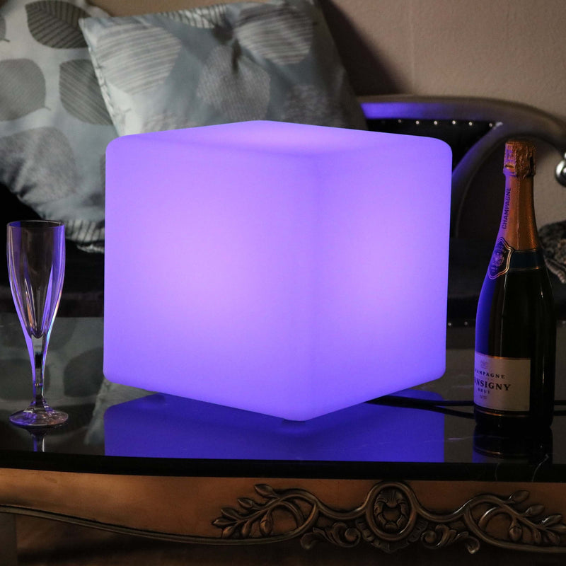 Lampe de Table sur Secteur, Cube LED avec Télécommande, 30 x 30 cm