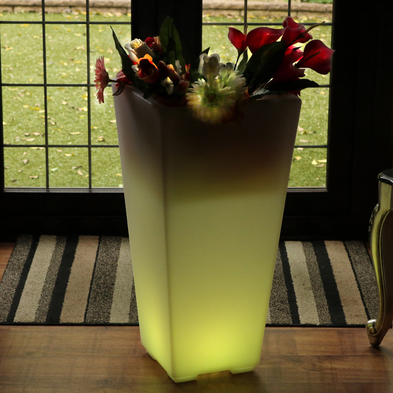 Vase à fleurs à LED sur secteur, vase de sol hauteur 75 cm Pot de plantes pour le jardin et le patio