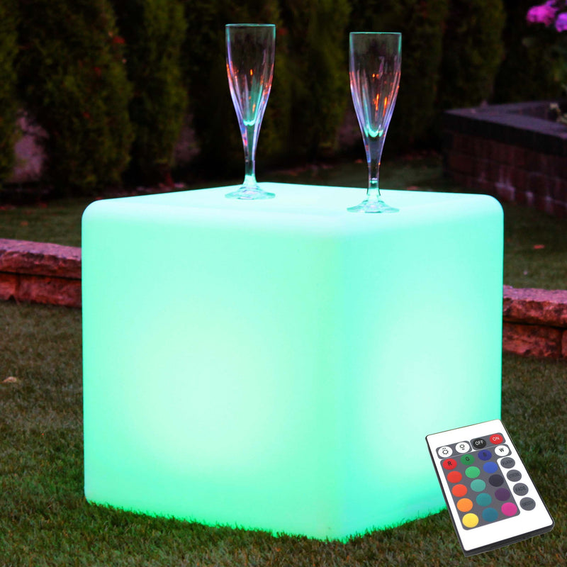 Cube LED Extérieur 40cm, Tabouret Lumineux, Lampadaire Jardin Etanche