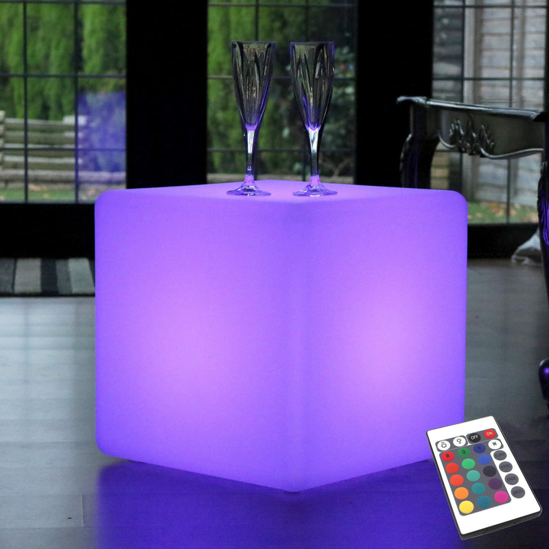 Cube LED 40cm, Tabouret Siège Lumineux, Lampe de Sol Salon sans Fil
