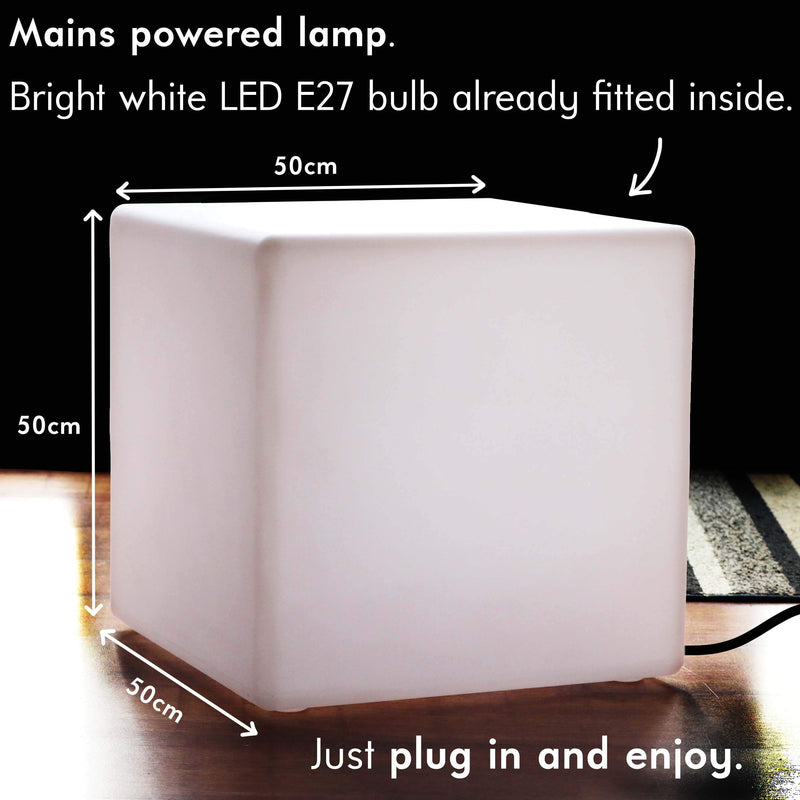 Siège Lumineux LED Table Basse, Lampe de Sol Grande E27, Cube 50cm Blanc