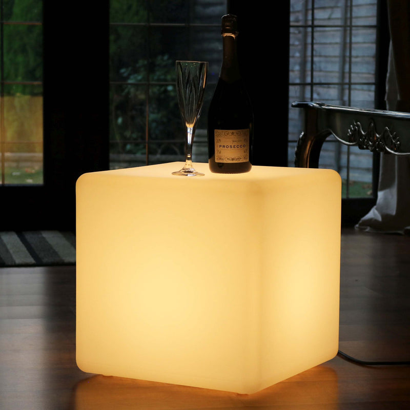 Cube Lumineux 40cm sur Secteur, Lampadaire Moderne LED E27 Blanc Chaud