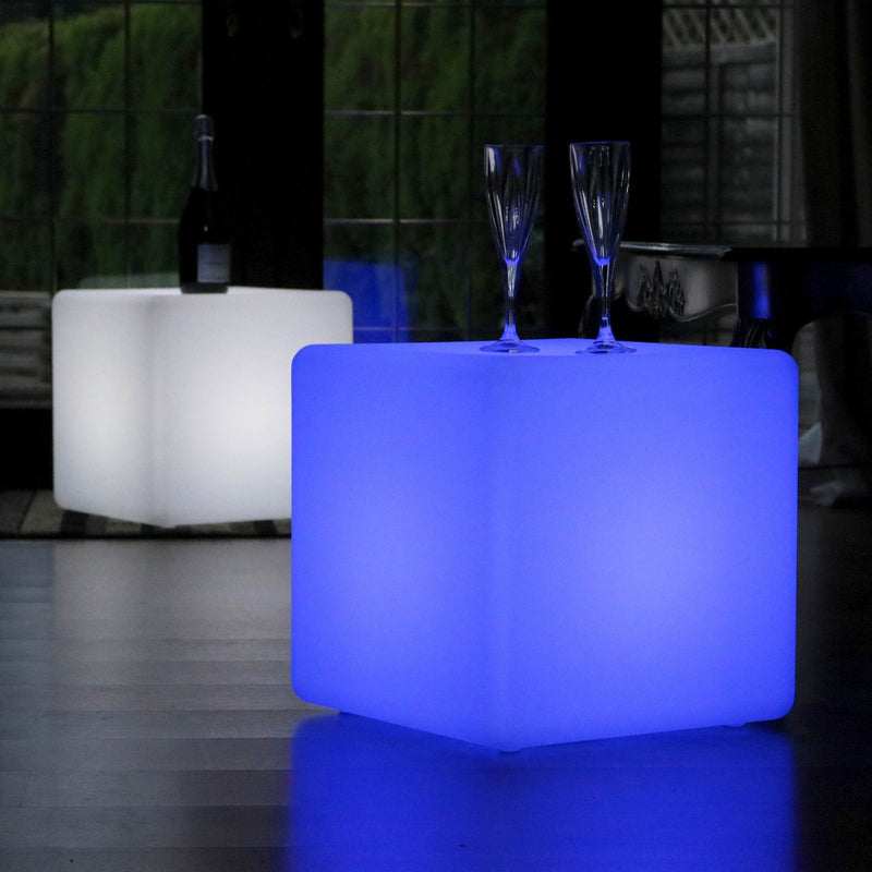 Cube LED 40cm, Tabouret Siège Lumineux, Lampe de Sol Salon sans Fil