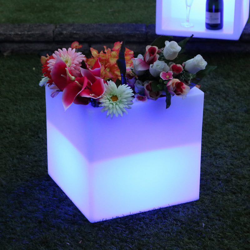 Vase à fleurs carré à LED Centre de table à plantes Lampe Changement de couleurs sans fil pour salon