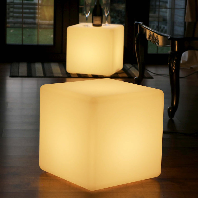 Cube Lumineux 40cm sur Secteur, Lampadaire Moderne LED E27 Blanc Chaud