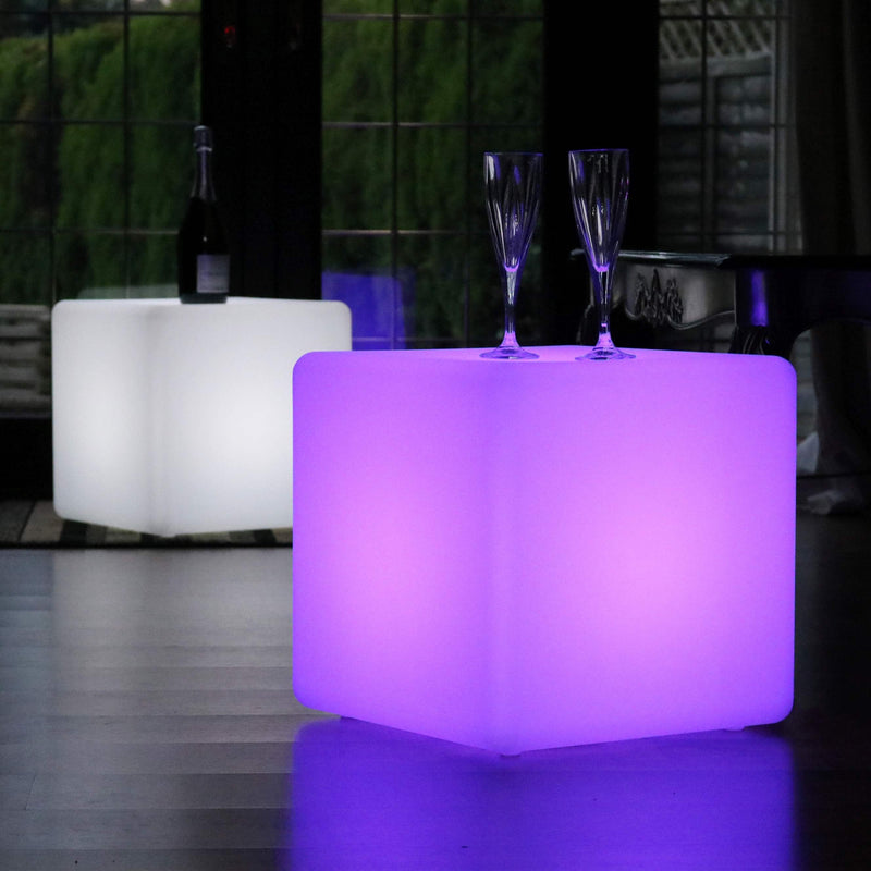 Cube LED 40cm, Tabouret Siège Lumineux, Lampe de Sol Salon sans Fil