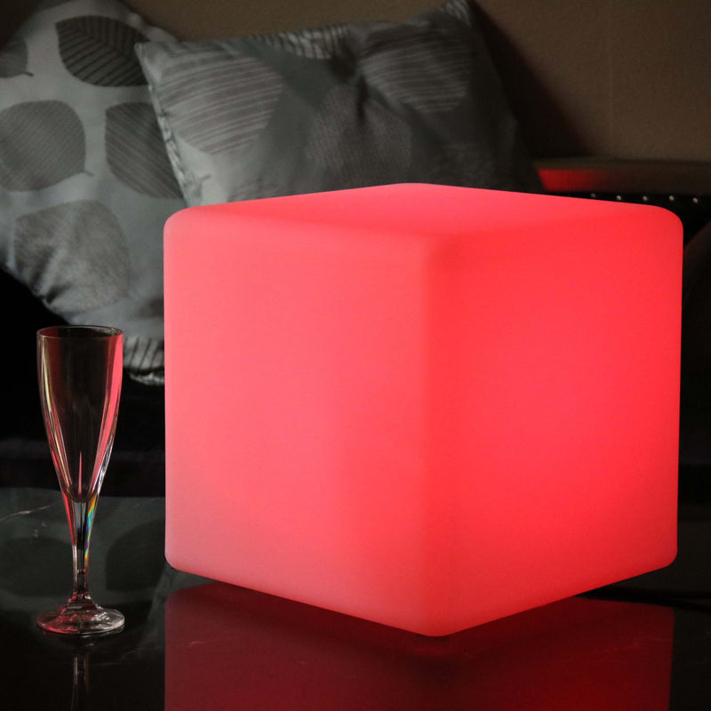 Lampe de Table sur Secteur, Cube LED avec Télécommande, 30 x 30 cm