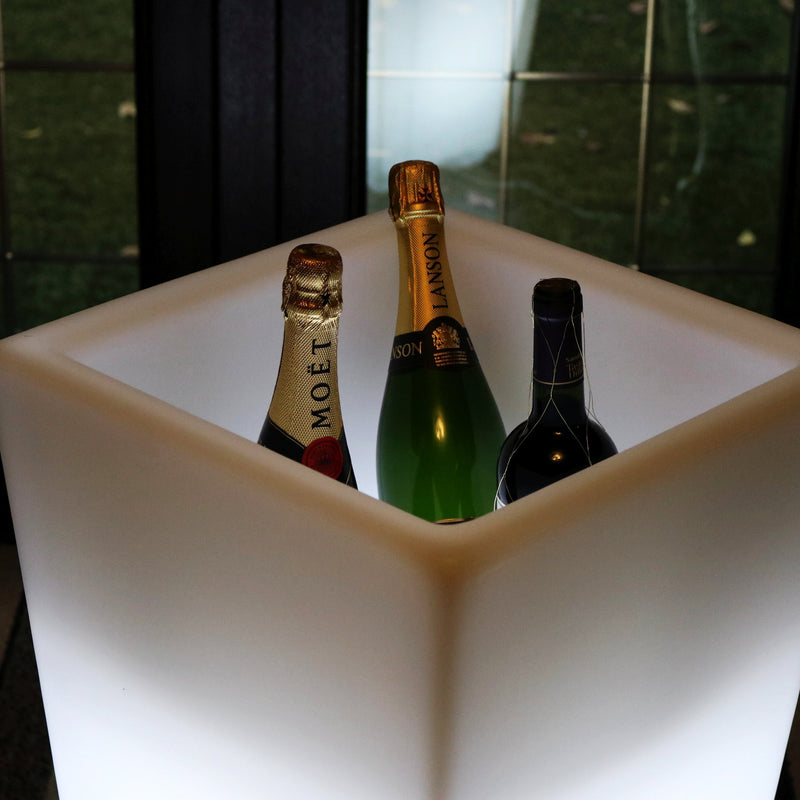 Refroidisseur de vin et de champagne LED jardin extérieur, sur secteur, Seau à glace éclairé, 75 cm