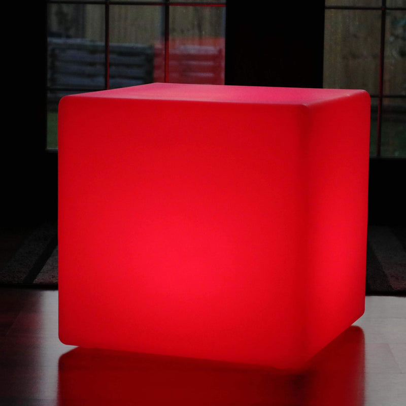 Tabouret Large LED, Lampe de Sol sans Fil, Couleurs Changeantes, Cube 50 cm