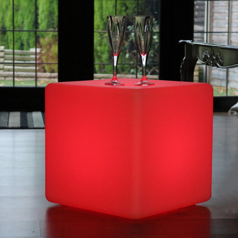 Cube LED 40cm, Tabouret Siège Lumineux, Lampe de Sol Salon sans Fil
