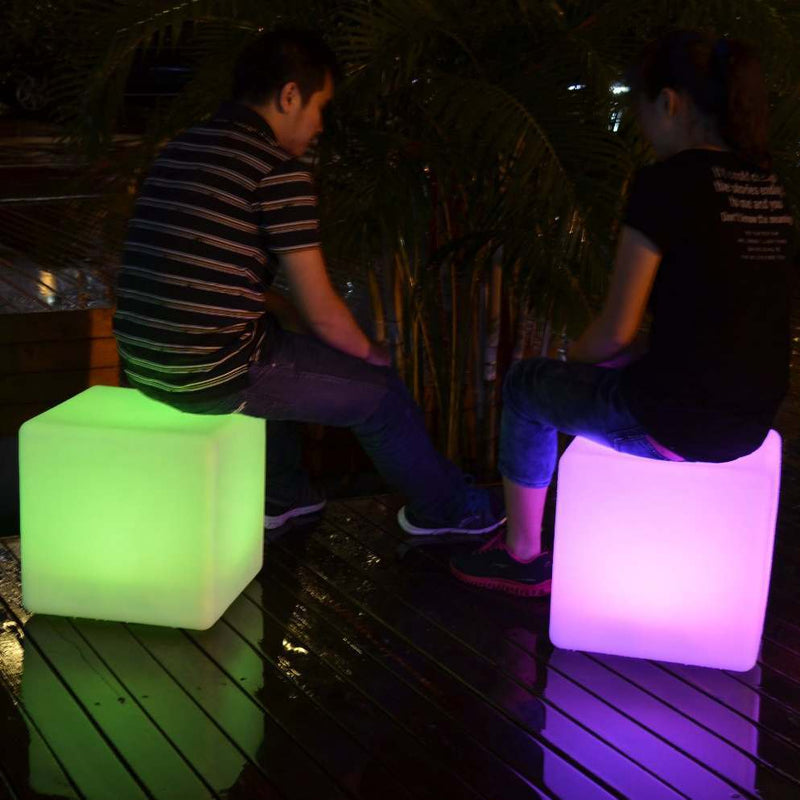 Cube LED Extérieur 40cm, Tabouret Lumineux, Lampadaire Jardin Etanche