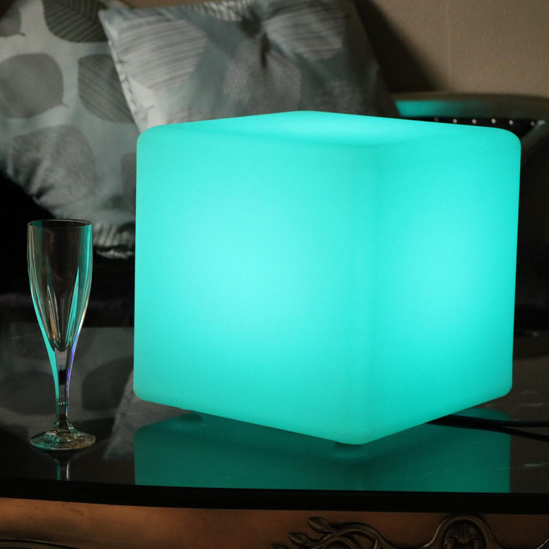 Lampe de Table sur Secteur, Cube LED avec Télécommande, 30 x 30 cm